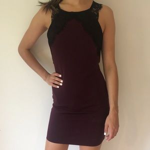 Maroon Bodycon Dress with Black Lace detail 🌹